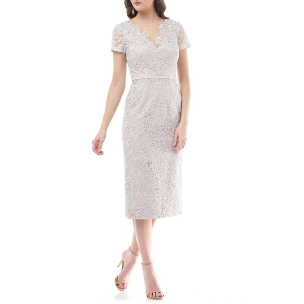 JS COLLECTION Womens Silver Lined Short Sleeve Midi Formal Sheath Dress 12